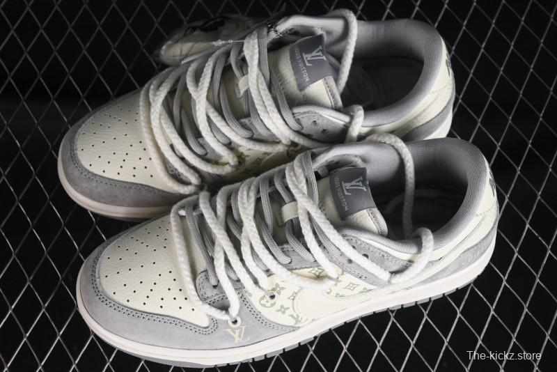 Nike SB Dunk Low LV Collaboration - Beige Grey Strap Pig Suede Anniversary High-End Custom Low-Top Casual Sneakers - SJ2068-237