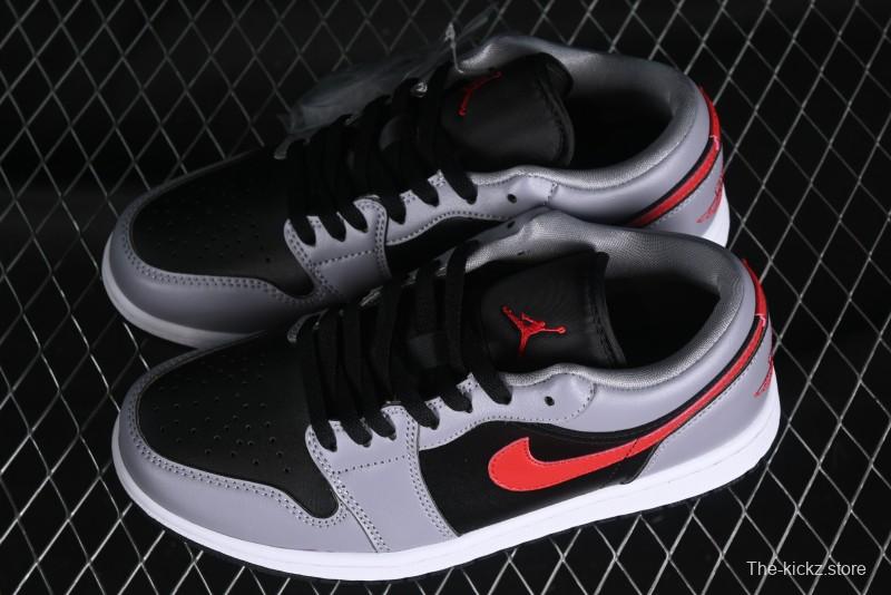 Nike Air Jordan 1 Low AJ1 Basketball Shoes in Grey Black with Red Swoosh - FZ4183-002