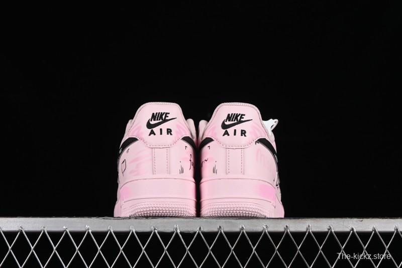 Nike Air Force 1 '07 Low Casual Sneakers with Anime-inspired Peach Pink Spray Design - CW2288-111
