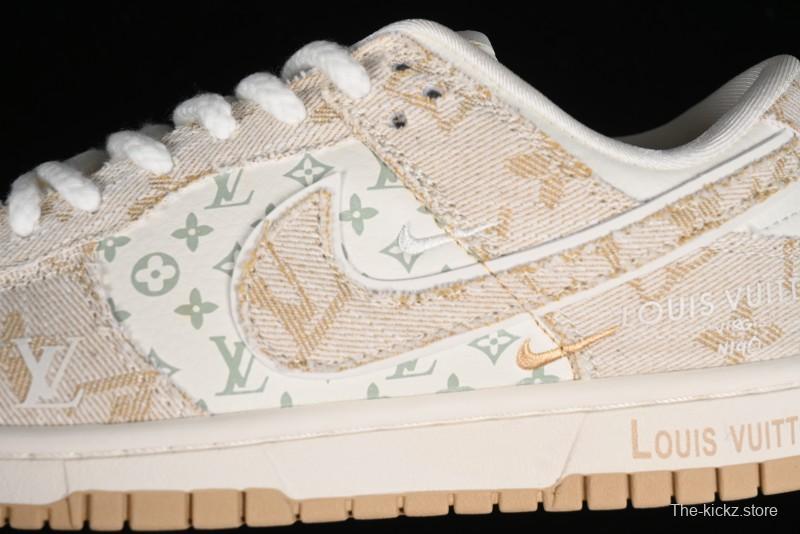 Nike SB Dunk Low LV Collaboration - Beige Swoosh Anniversary High-End Custom Low-Top Casual Skate Shoes - SJ2068-258