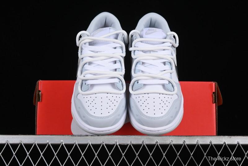 Nike Dunk Low Retro SB Casual Skate Shoes in Light Grey Blue with Silver Swoosh and Deconstructed Straps - HF0730-160