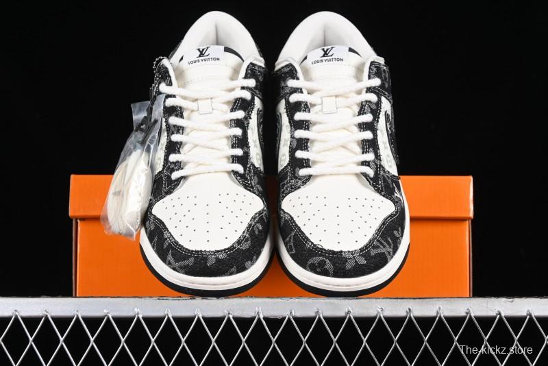Nike SB Dunk Low LV Collaboration - Black Denim Print Anniversary Custom Low-Top Casual Sneakers - SJ2068-256
