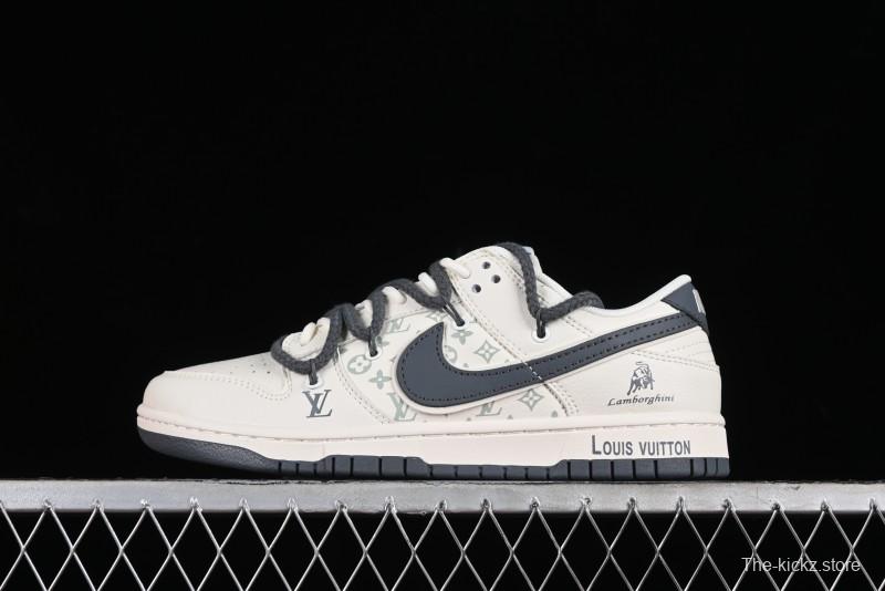 Nike SB Dunk Low LV Collaboration - Straps Lamborghini Off White Dark Grey Swoosh Anniversary High-End Custom Low-Top Casual Sneakers - SJ2068-262