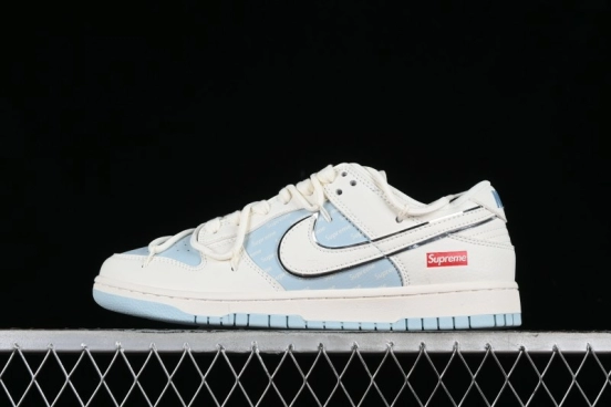 Nike SB Dunk Low Supreme Collaboration - Ice Blue Engraving Anniversary Customized Low-Top Casual Skate Shoes - JJ5688-107