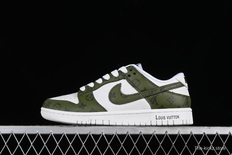 Nike SB Dunk Low LV Collaboration - Embroidered White Green Print Anniversary High-End Custom Low-Top Casual Sneakers - DQ1098-362