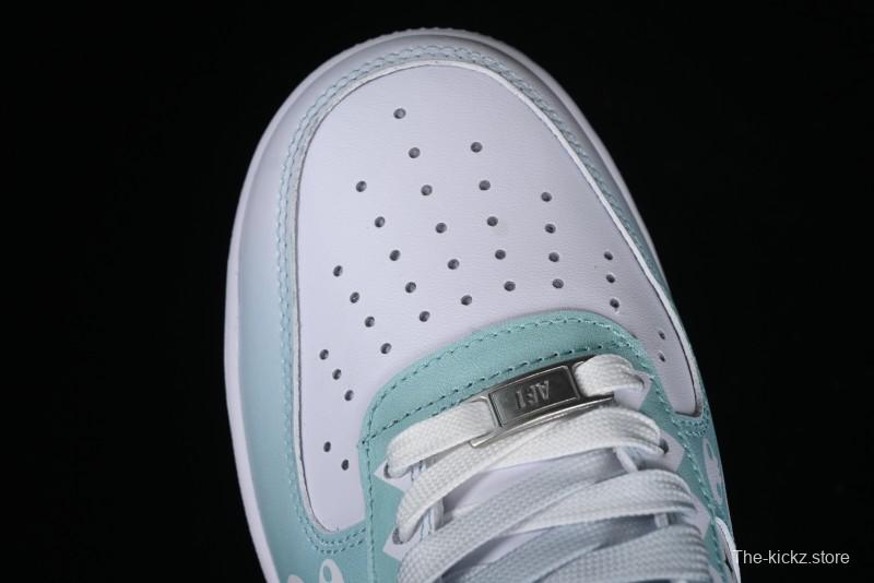 Nike Air Force 1 '07 Low Witch Collaboration Custom Leather Sneakers with Skull and Gradient White-Green Design - CW2288-111