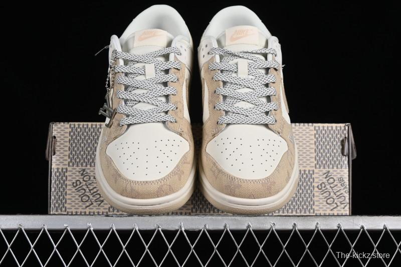 Nike SB Dunk Low LV Collaboration - Khaki Denim Anniversary High-End Custom Low-Top Casual Skate Shoes - XP3802-337