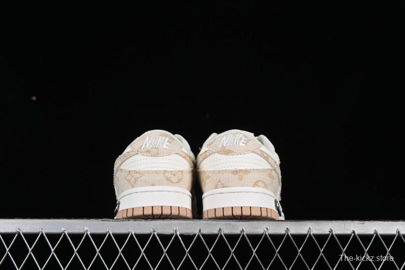 Nike SB Dunk Low LV Collaboration - Yellow Denim Beige with Yellow Swoosh Anniversary High-End Custom Low-Top Casual Skate Shoes - DJ2024-007