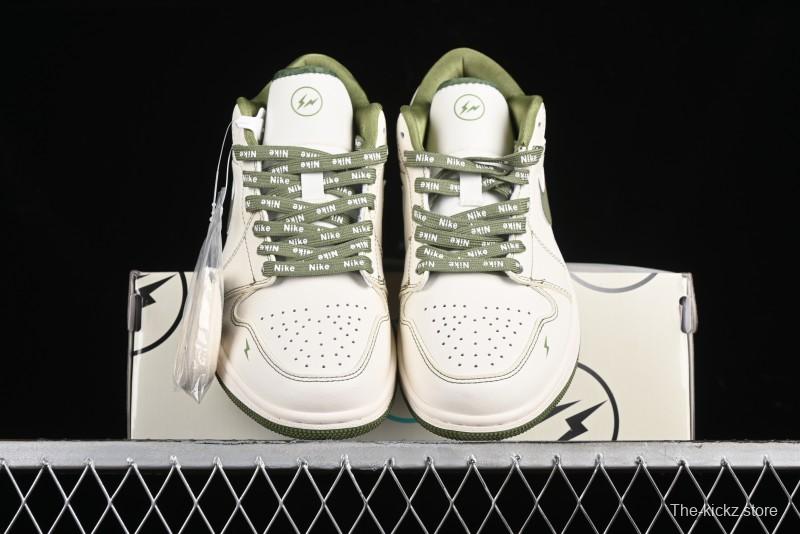 Nike Air Jordan 1 Low Retro Basketball Shoes in Off-White Olive Green - CF3688-019