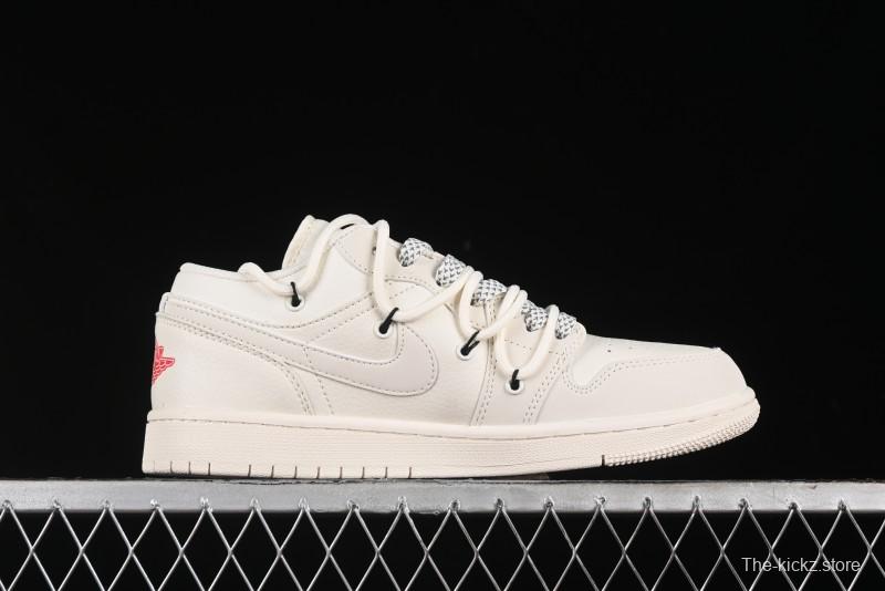 Nike Air Jordan 1 Low Supreme Collaboration - Retro Basketball Shoes in Off-White Red with Small Logo - SJ9950-017