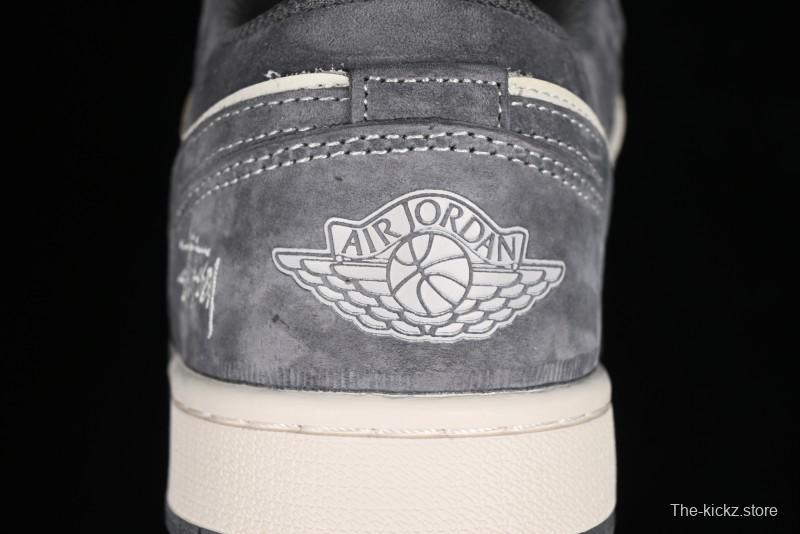 Nike Air Jordan 1 Low AJ1 Stussy Collaboration - Grey Pigskin Custom Low-Top Basketball Shoes - SJ9950-010
