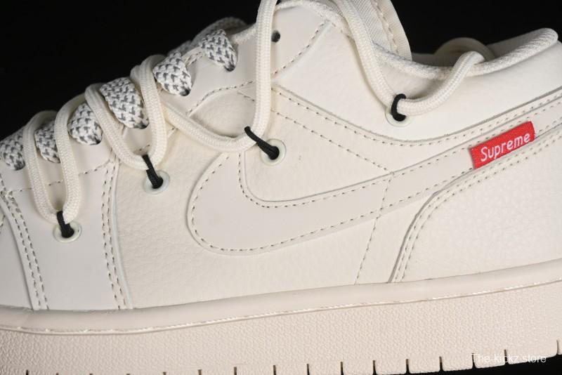 Nike Air Jordan 1 Low Supreme Collaboration - Retro Basketball Shoes in Off-White Red with Small Logo - SJ9950-017