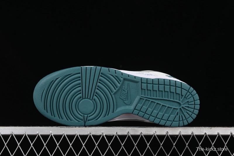 Nike SB Dunk Low Stussy Collaboration - White Grey Green Print Anniversary High-End Custom Low-Top Casual Skate Shoes - XX2025-808