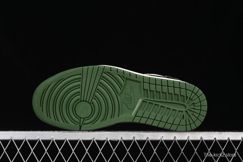 Nike Travis Scott x Fragment Design x Air Jordan 1 Low OG SP AJ1 Bape Collaboration - Jungle Green Low Top Casual Sneakers - XY2688-107