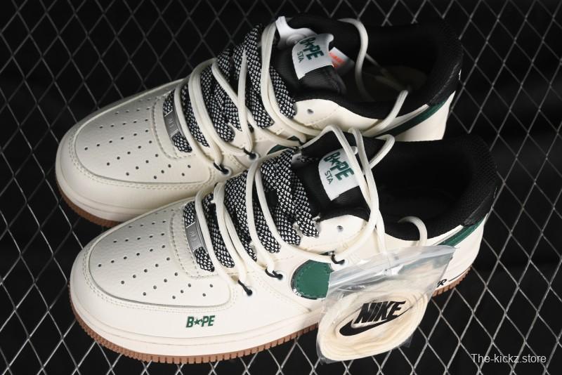 Nike Air Force 1 '07 Low Bape Collaboration - Beige Green Gum Pull Tab Casual Sneakers SJ1198-100