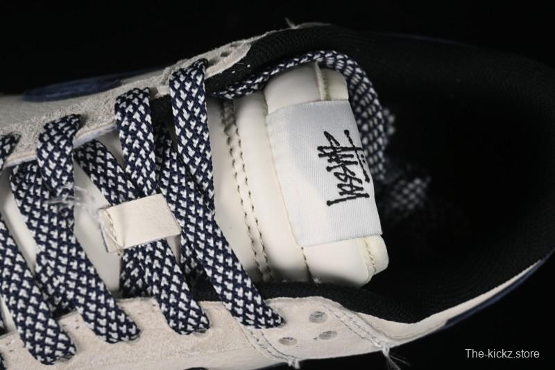 Nike SB Dunk Low Supreme x Stussy Triple Collaboration - Off White Navy Swoosh Anniversary Custom Low-Top Casual Sneakers - SJ2068-301