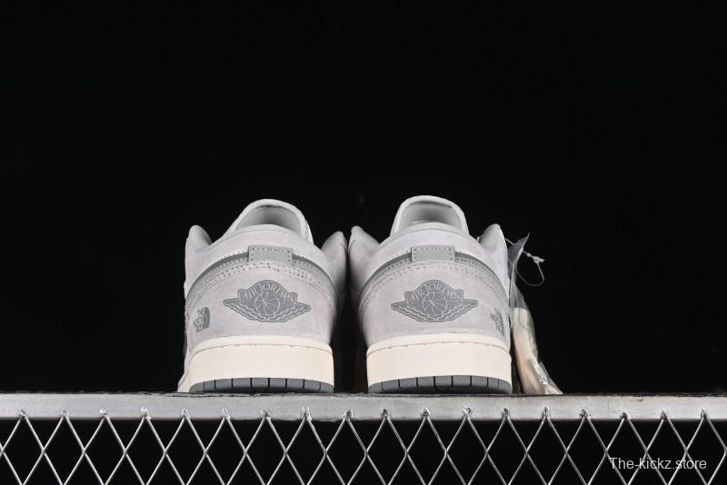 Nike Air Jordan 1 Low AJ1 The North Face Collaboration - Suede Grey Retro Basketball Shoes - DM5688-111