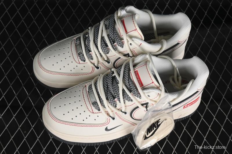 Nike Air Force 1 '07 Low Supreme Collaboration - Red Stitch Grey Sole Casual Sneakers - SJ1198-600