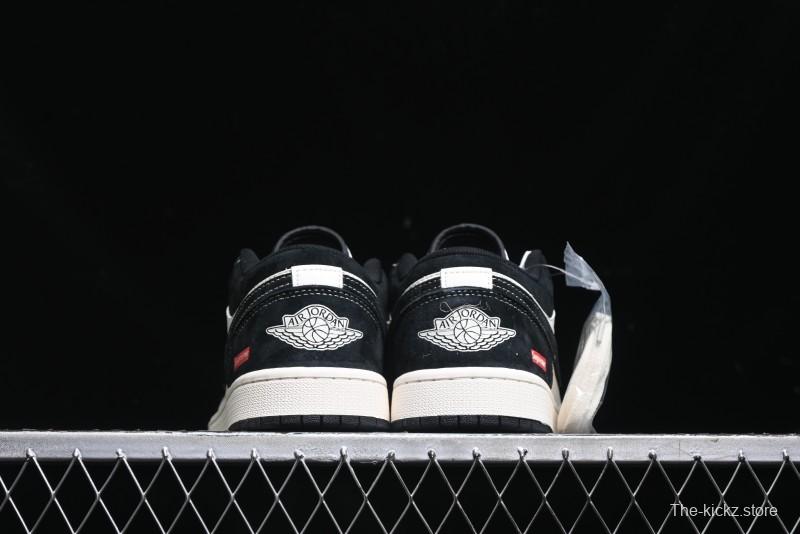 Nike Air Jordan 1 Low AJ1 Supreme Collaboration - Black White Two-Tone Retro Basketball Shoes - SJ9950-021