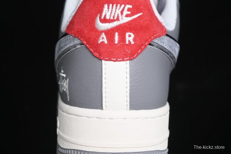 Nike Air Force 1 '07 Low Stussy Collaboration - Beige Grey Red Print Casual Sneakers - XZ6188-338