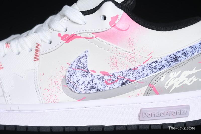 Nike Air Jordan 1 Low Retro Basketball Shoes - Panda Mischief Qixi Theme with Special Graffiti Design - 553558-132