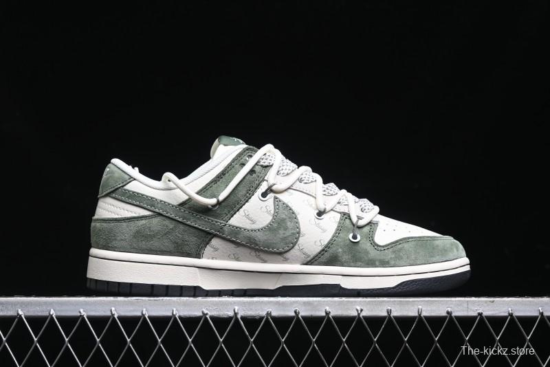 Nike SB Dunk Low Stussy Collaboration - Patina Green Lace-Up Anniversary Custom Low-Top Casual Skate Shoes - XS1186-105