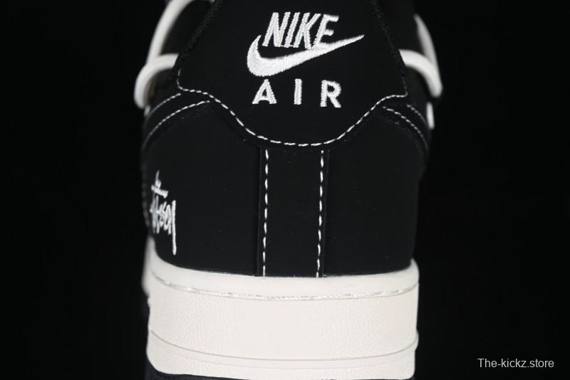 Nike Air Force 1 '07 Low Stussy Collaboration Black White Lace-Up Low-Top Casual Sneakers - SJ1198-108