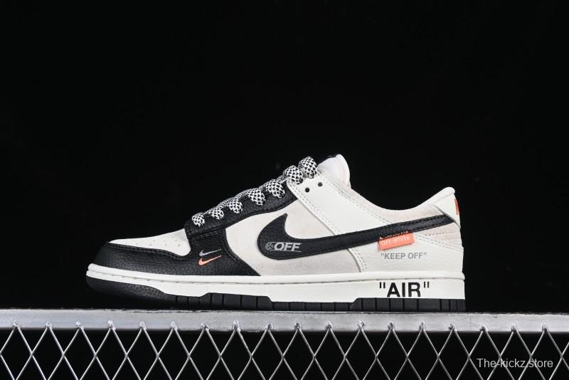 Nike SB Dunk Low OFF-WHITE Collaboration Black Grey Woven Label Anniversary High-End Custom Low-Top Casual Skate Shoes - DJ2024-113
