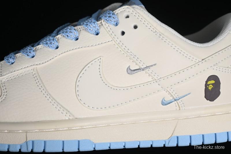 Nike SB Dunk Low BAPE Collaboration - Off-White Mini Blue Swoosh Anniversary High-End Custom Low-Top Casual Sneakers - XD6188-027