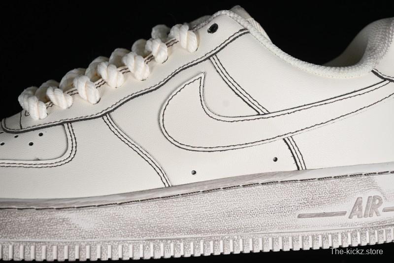 Nike Air Force 1 '07 Low Casual Sneakers with Hemp Rope Laces and Distressed Design - 315122-333