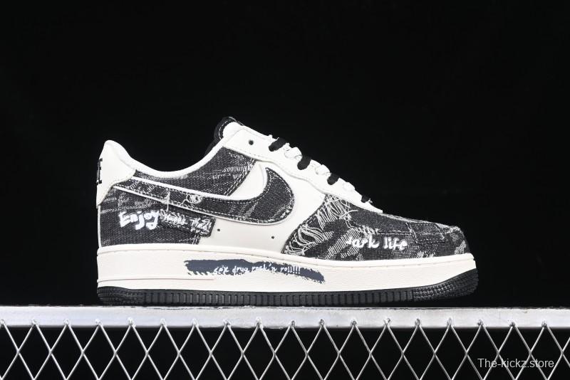 Nike Air Force 1 '07 Low "Black Jeans" Graffiti Casual Sneakers - FB0607-660