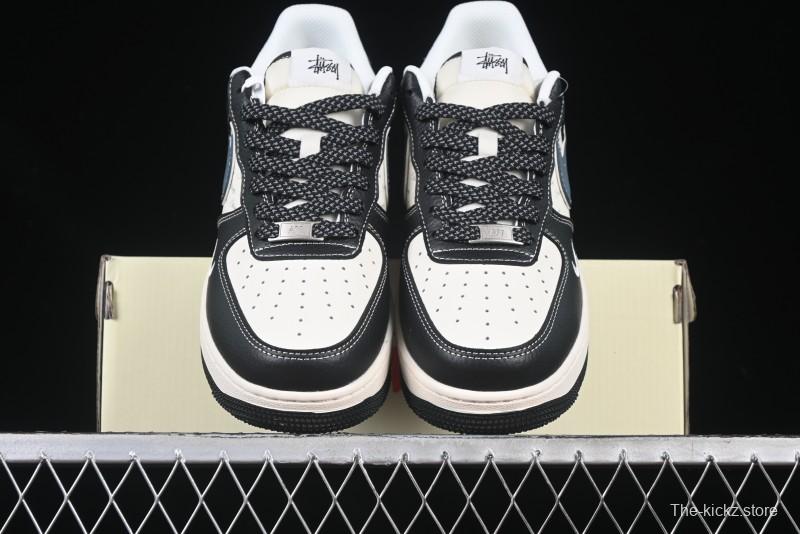 Nike Air Force 1 '07 Low Stussy Collaboration Grey Blue Black Leather Low-Top Casual Sneakers - XZ6188-199