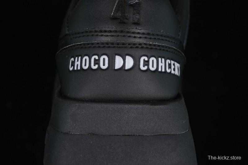 Choco Concert Leather Round Square Asymmetric Fashion Sneakers Black - AJE5
