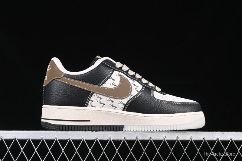 Nike Air Force 1 '07 Low Stussy Collaboration Black Leather & Gum Sole Low-Top Casual Sneakers - CH6336-519