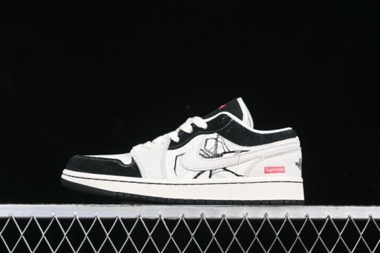 Nike Air Jordan 1 Low Supreme Collaboration Spider Custom High-End Retro Basketball Shoes - XS6086-007