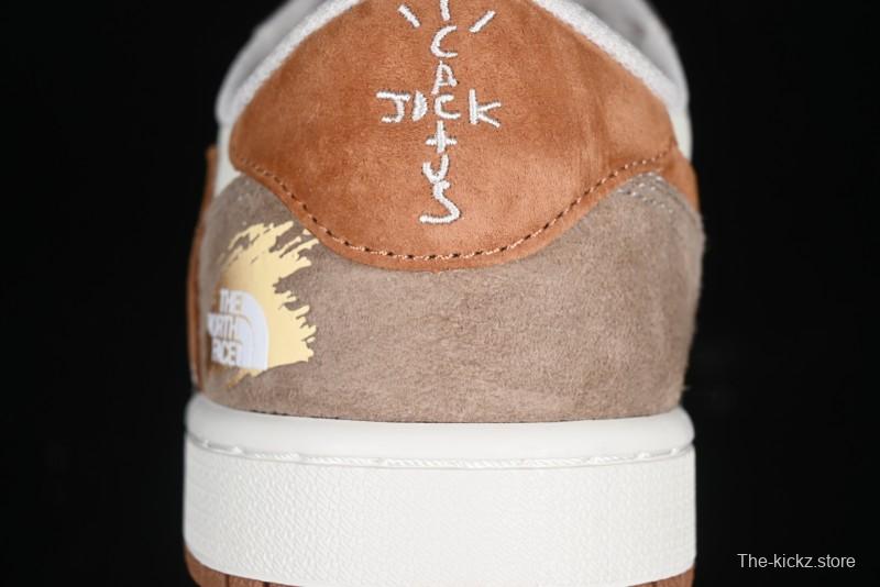 Nike Travis Scott x Fragment Design x Air Jordan 1 Low OG SP AJ1 Mocha Gold Low-top Casual Sneakers - DM7866-040
