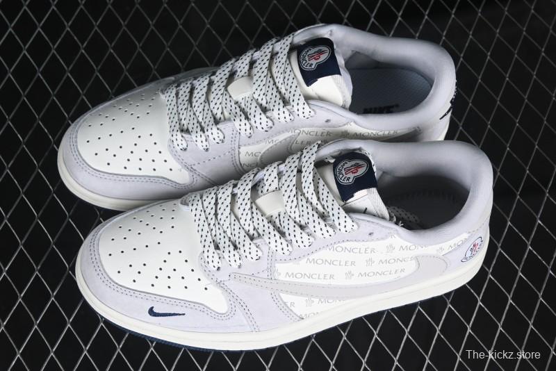 Nike Travis Scott x Fragment Design x Air Jordan 1 Low OG SP AJ1 Moncler Collaboration White Grey Low Top Casual Sneakers - AG3702-806