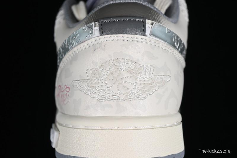 Nike Air Jordan 1 Low AJ1 Panda Prank Modern Gray Floral Low-Top Casual Sneakers - 553560-053