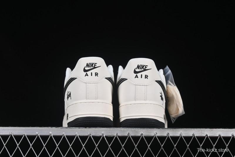 Nike Air Force 1 '07 Low Stussy Collaboration Black Leather Low-Top Casual Sneakers - HH7518-045