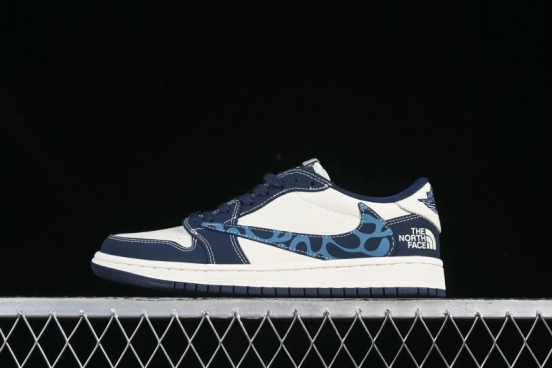 Nike Travis Scott x Fragment Design x Air Jordan 1 Low OG SP Abstract Pattern Low-Top Casual Sneakers - LD2025-003