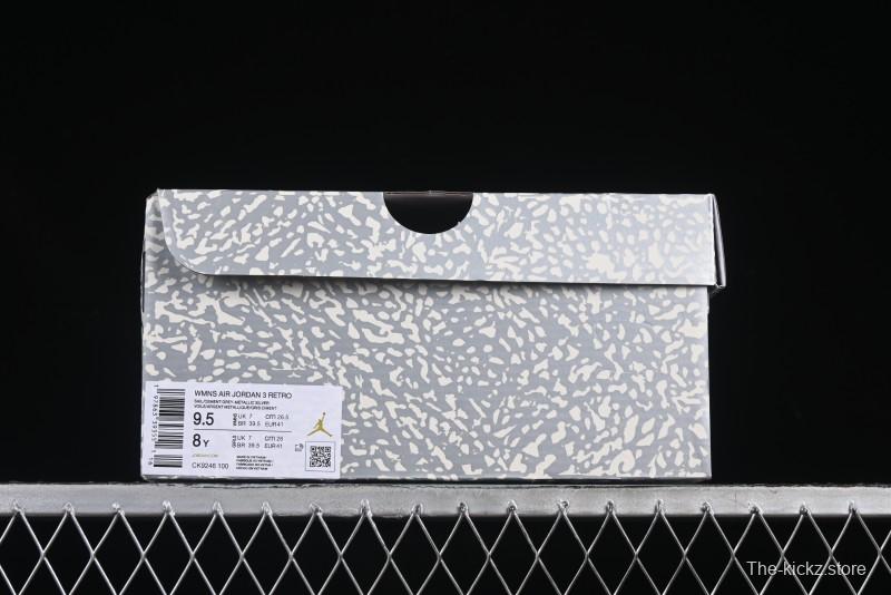 Nike Air Jordan 3 Retro Sneakers Sail Metallic Silver with Elephant Print Accents - CK9246-100