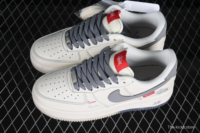Nike Air Force 1 '07 Low Stussy Collaboration Dual-Tone Grey Swoosh Casual Sneakers - HH7518-037