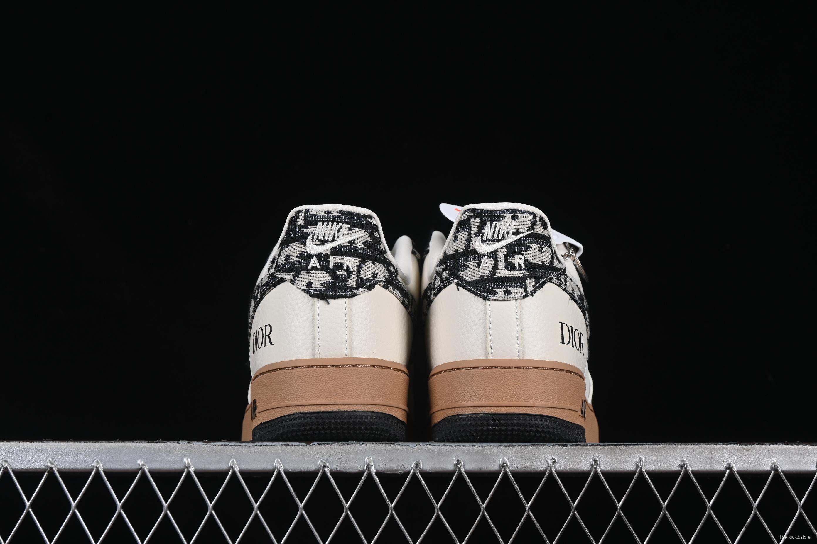 Nike Air Force 1 '07 Low Dior Collaboration Beige Black Grey Stitch Casual Sneakers - KK1988-048