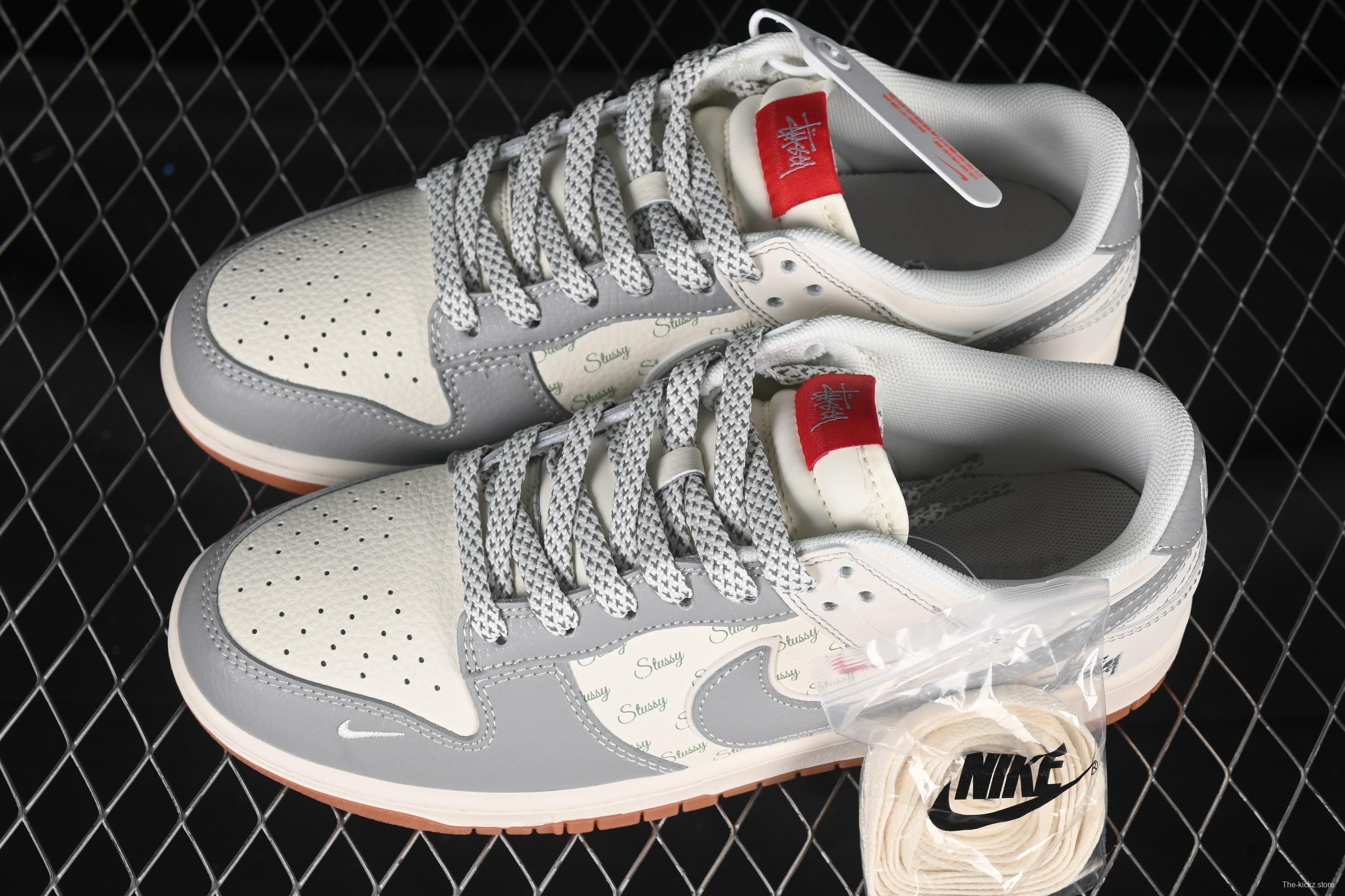 Nike SB Dunk Low Stussy Collaboration Beige Grey Gum Anniversary Custom Low-Top Casual Skate Shoes - XS6089-531