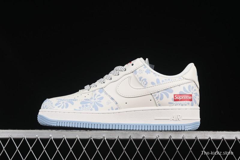 Nike Air Force 1'07 Low Supreme Co-branded Blue and White Casual Sneakers - XX3168-137