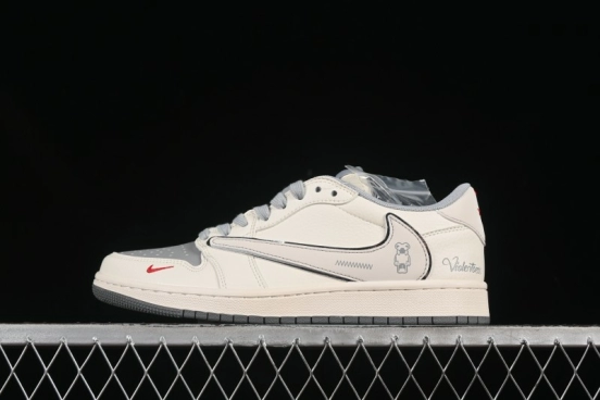 Nike Travis Scott x Fragment Design x Air Jordan 1 Low OG SP AJ1 Low Top Casual Sneakers Cartoon Beige Grey - XS7089-527