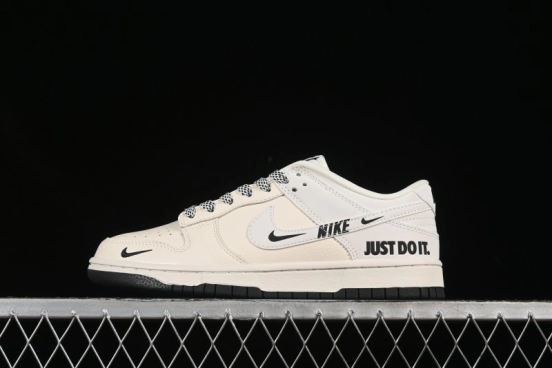 Nike SB Dunk Low Beige White Black Swoosh Anniversary Custom Low-Top Casual Skate Shoes - KK1333-043