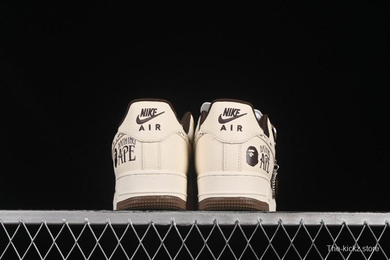 Nike Air Force 1 '07 Low BAPE Collaboration Beige Brown Graffiti Swoosh Casual Sneakers - DF0188-061