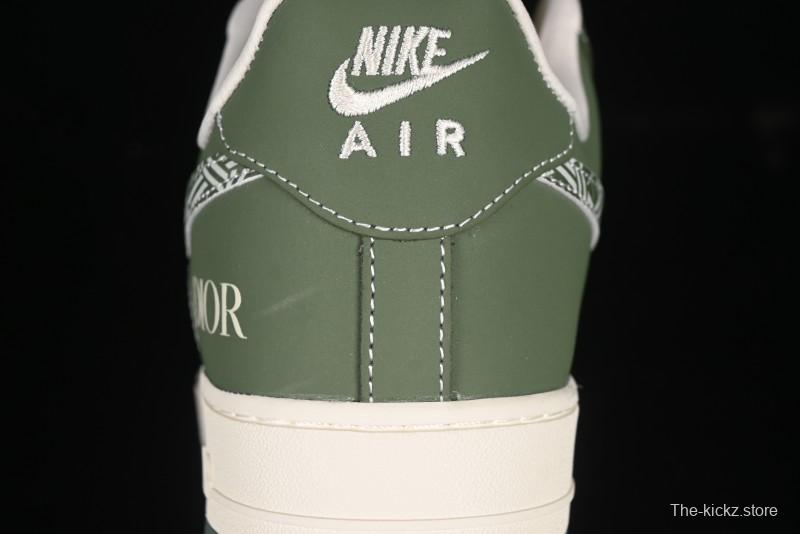 Nike Air Force 1'07 Low Dior Collaboration Dark Green Floral Swoosh Casual Sneakers - KK1988-081