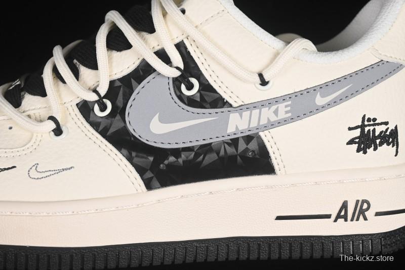 Nike Air Force 1 '07 Low Stussy Collaboration Black Diamond Lace-Up Casual Sneakers - DM6868-073